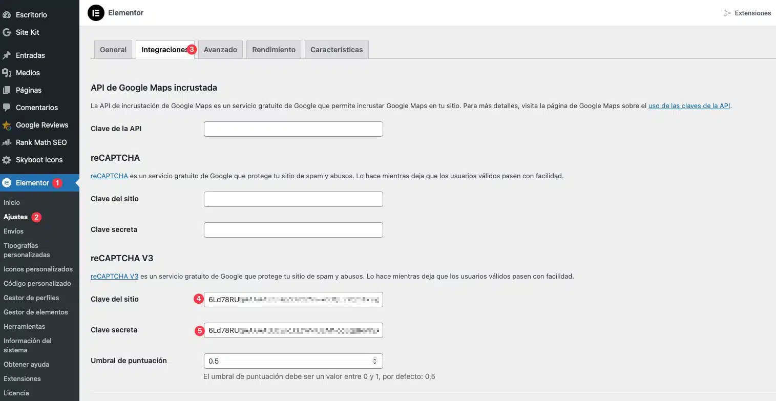 recaptcha en elementor